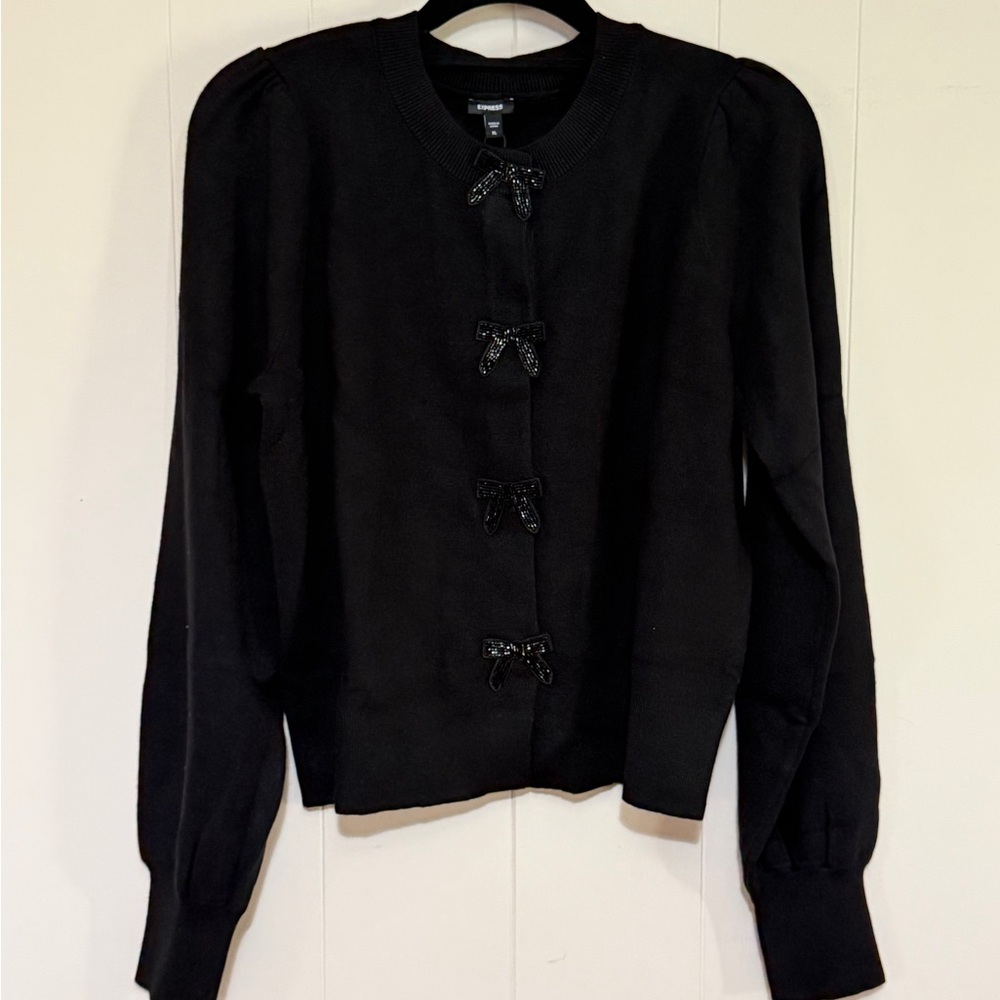 Express Black Cardigan with Bow Accents